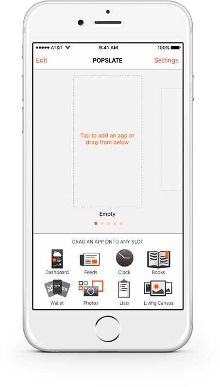 popSLATE iOS app, empty home view