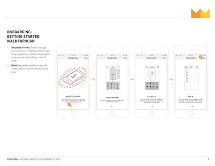 popSLATE 2 Wireframe excerpt, onboarding