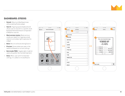 popSLATE 2 Wireframe excerpt, stocks widget