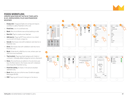popSLATE 2 Wireframe excerpt, feeds workflow
