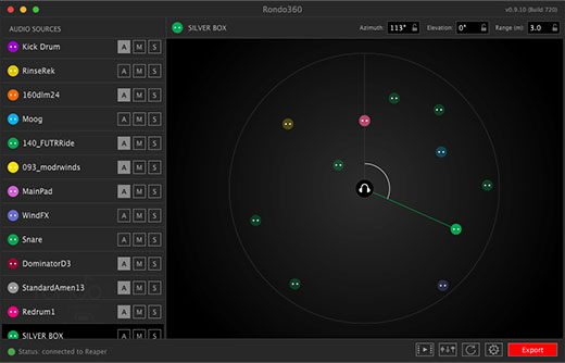 Rondo360, showing audio source with elevation