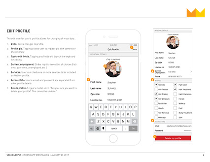 Salon&Savvy wireframe excerpt, edit profile