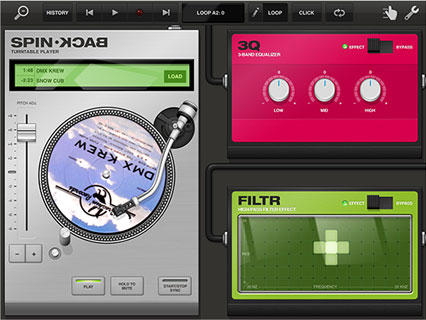 SpinBack turntable, playing audio